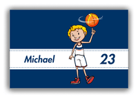 Thumbnail for Personalized Basketball Canvas Wrap & Photo Print I - Blue Background - Blond Boy - Front View