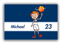 Thumbnail for Personalized Basketball Canvas Wrap & Photo Print I - Blue Background - Redhead Boy - Front View