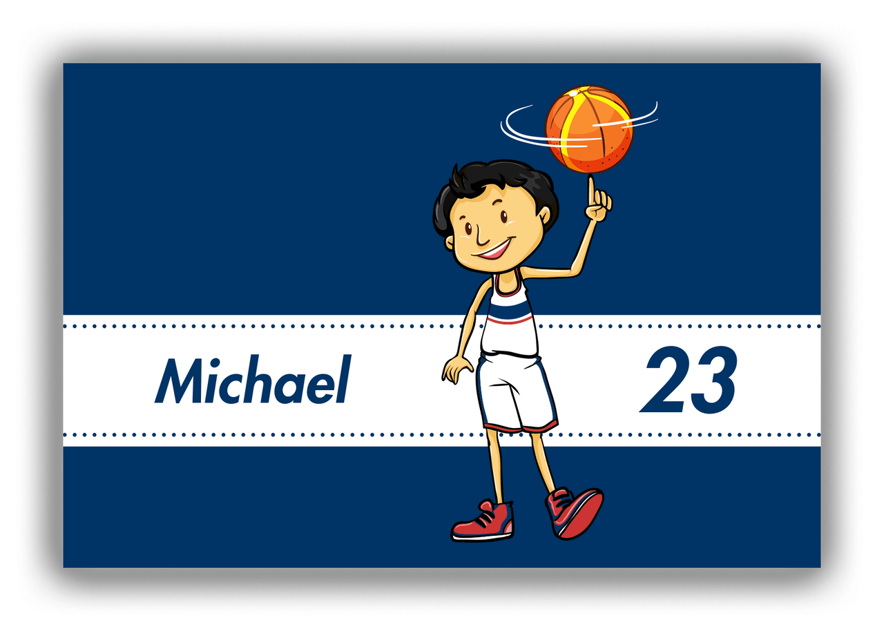 Personalized Basketball Canvas Wrap & Photo Print I - Blue Background - Asian Boy - Front View