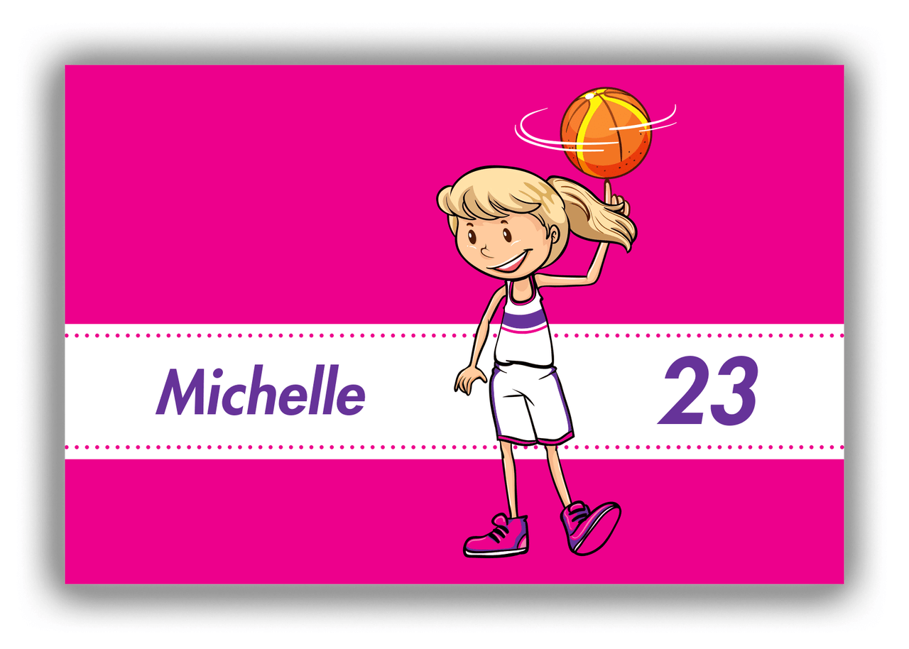 Personalized Basketball Canvas Wrap & Photo Print II - Pink Background - Blonde Girl - Front View