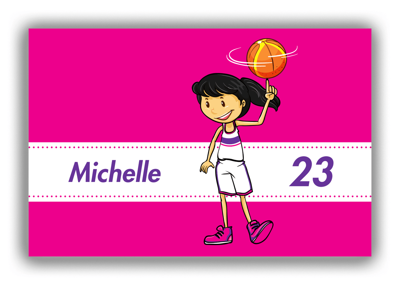 Personalized Basketball Canvas Wrap & Photo Print II - Pink Background - Asian Girl - Front View