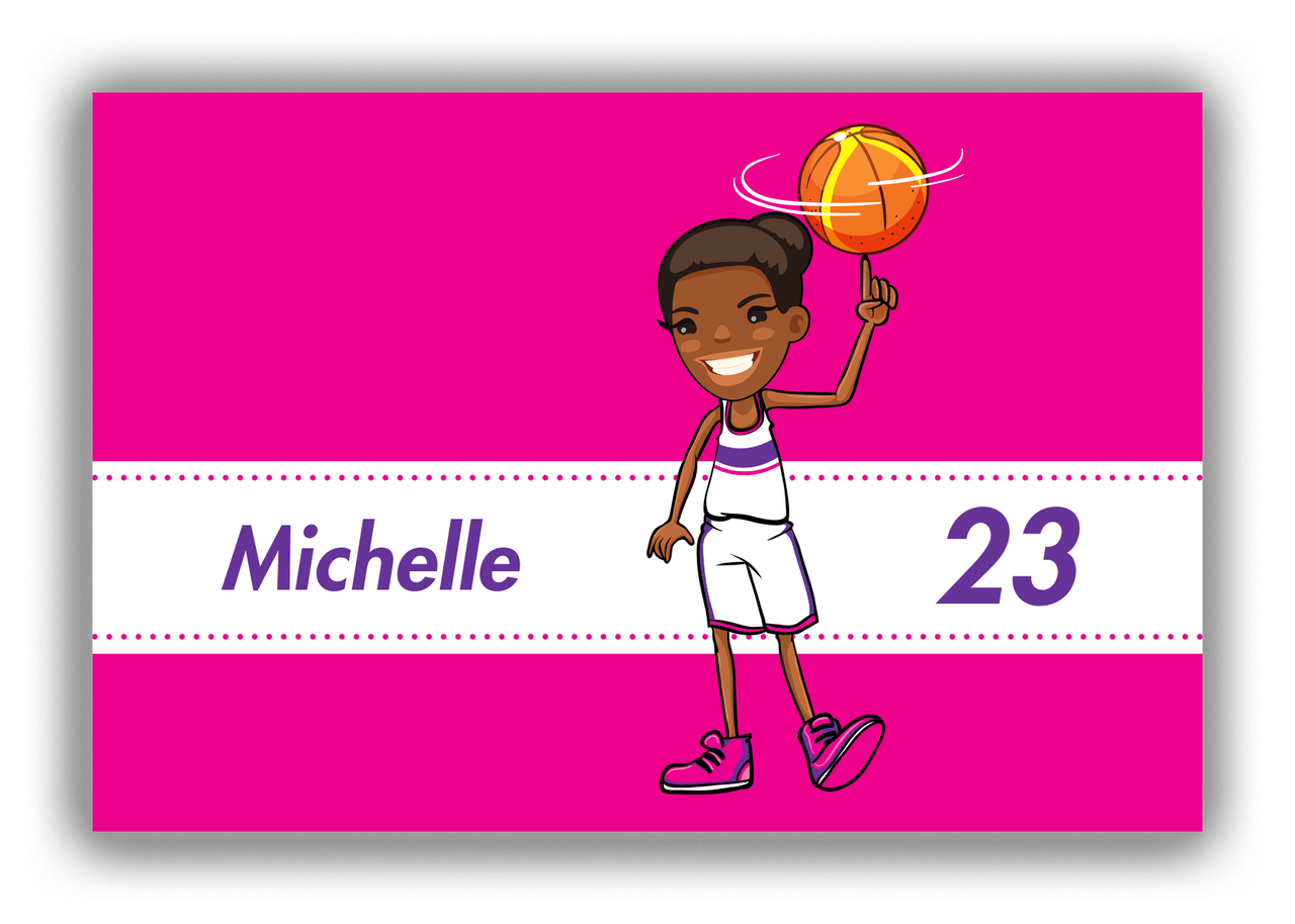 Personalized Basketball Canvas Wrap & Photo Print II - Pink Background - Black Girl I - Front View