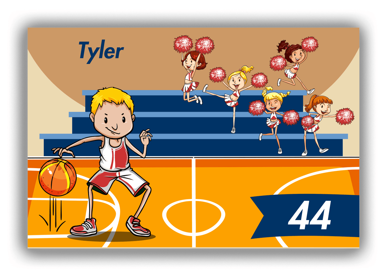 Personalized Basketball Canvas Wrap & Photo Print III - Brown Background - Blond Boy - Front View