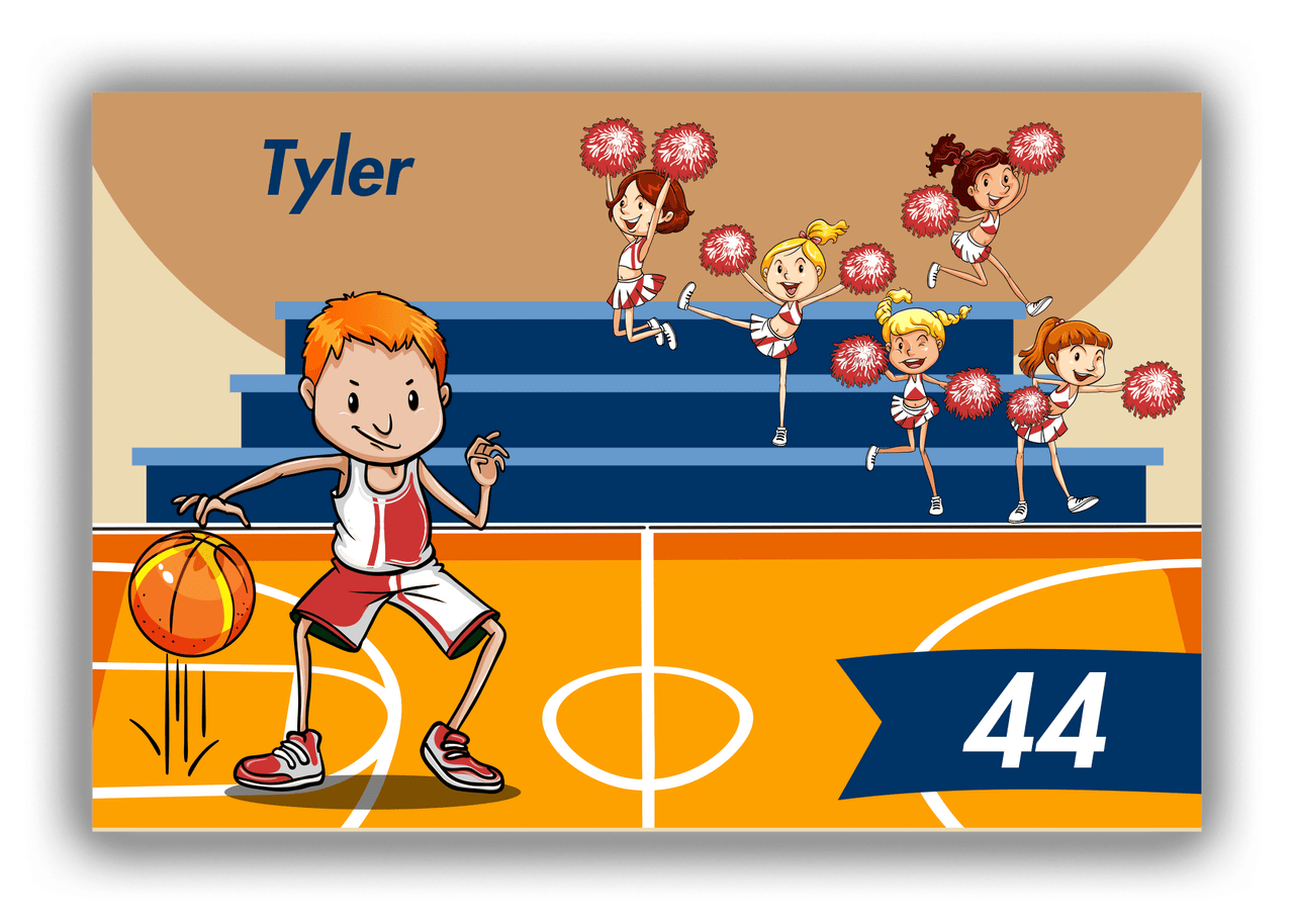 Personalized Basketball Canvas Wrap & Photo Print III - Brown Background - Redhead Boy - Front View