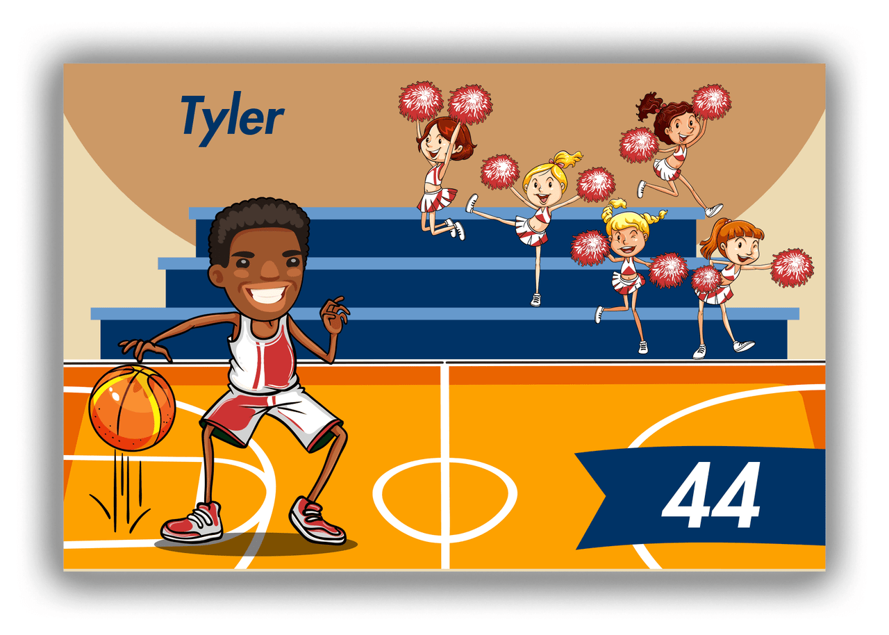 Personalized Basketball Canvas Wrap & Photo Print III - Brown Background - Black Boy I - Front View