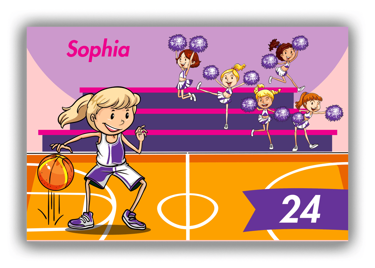 Personalized Basketball Canvas Wrap & Photo Print IV - Pink Background - Blonde Girl - Front View