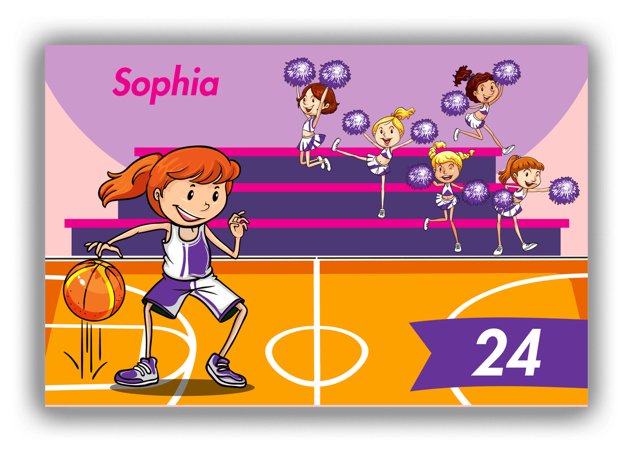 Personalized Basketball Canvas Wrap & Photo Print IV - Pink Background - Redhead Girl - Front View