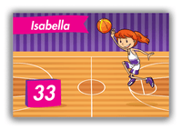 Thumbnail for Personalized Basketball Canvas Wrap & Photo Print VI - Purple Background - Redhead Girl - Front View