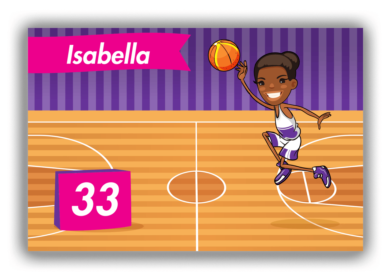 Personalized Basketball Canvas Wrap & Photo Print VI - Purple Background - Black Girl I - Front View