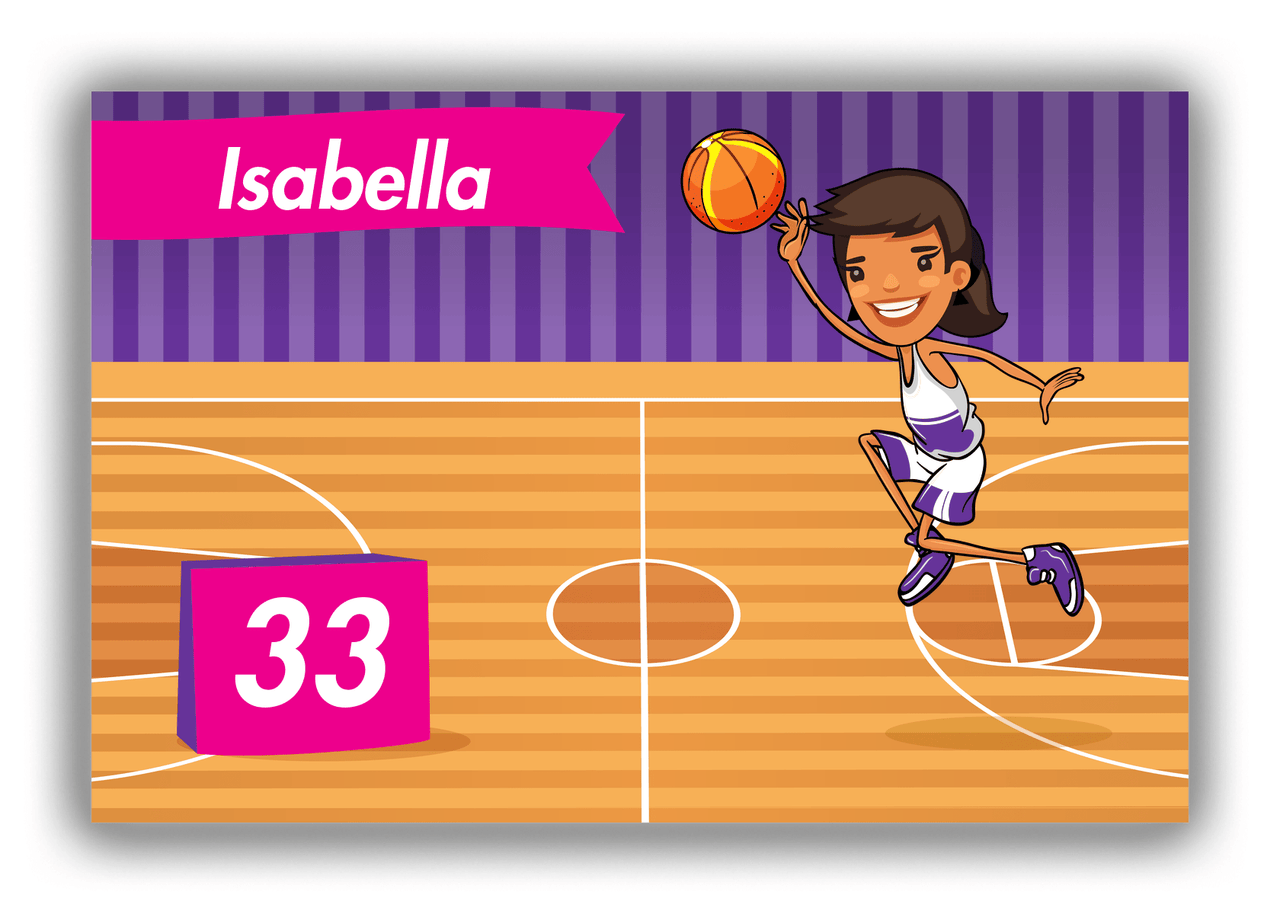 Personalized Basketball Canvas Wrap & Photo Print VI - Purple Background - Black Girl II - Front View