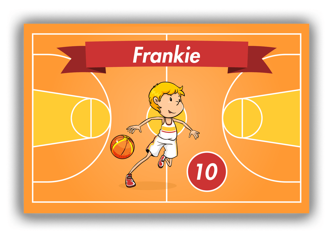 Personalized Basketball Canvas Wrap & Photo Print VII - Orange Background - Blond Boy - Front View