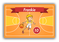 Thumbnail for Personalized Basketball Canvas Wrap & Photo Print VII - Orange Background - Blond Boy - Front View