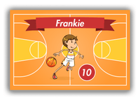 Thumbnail for Personalized Basketball Canvas Wrap & Photo Print VII - Orange Background - Brown Hair Boy - Front View