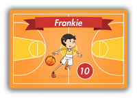 Thumbnail for Personalized Basketball Canvas Wrap & Photo Print VII - Orange Background - Black Hair Boy - Front View