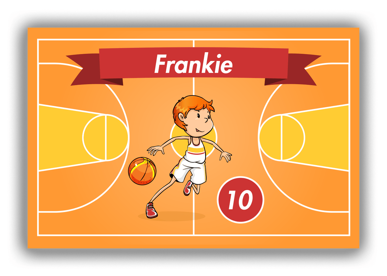 Personalized Basketball Canvas Wrap & Photo Print VII - Orange Background - Redhead Boy - Front View