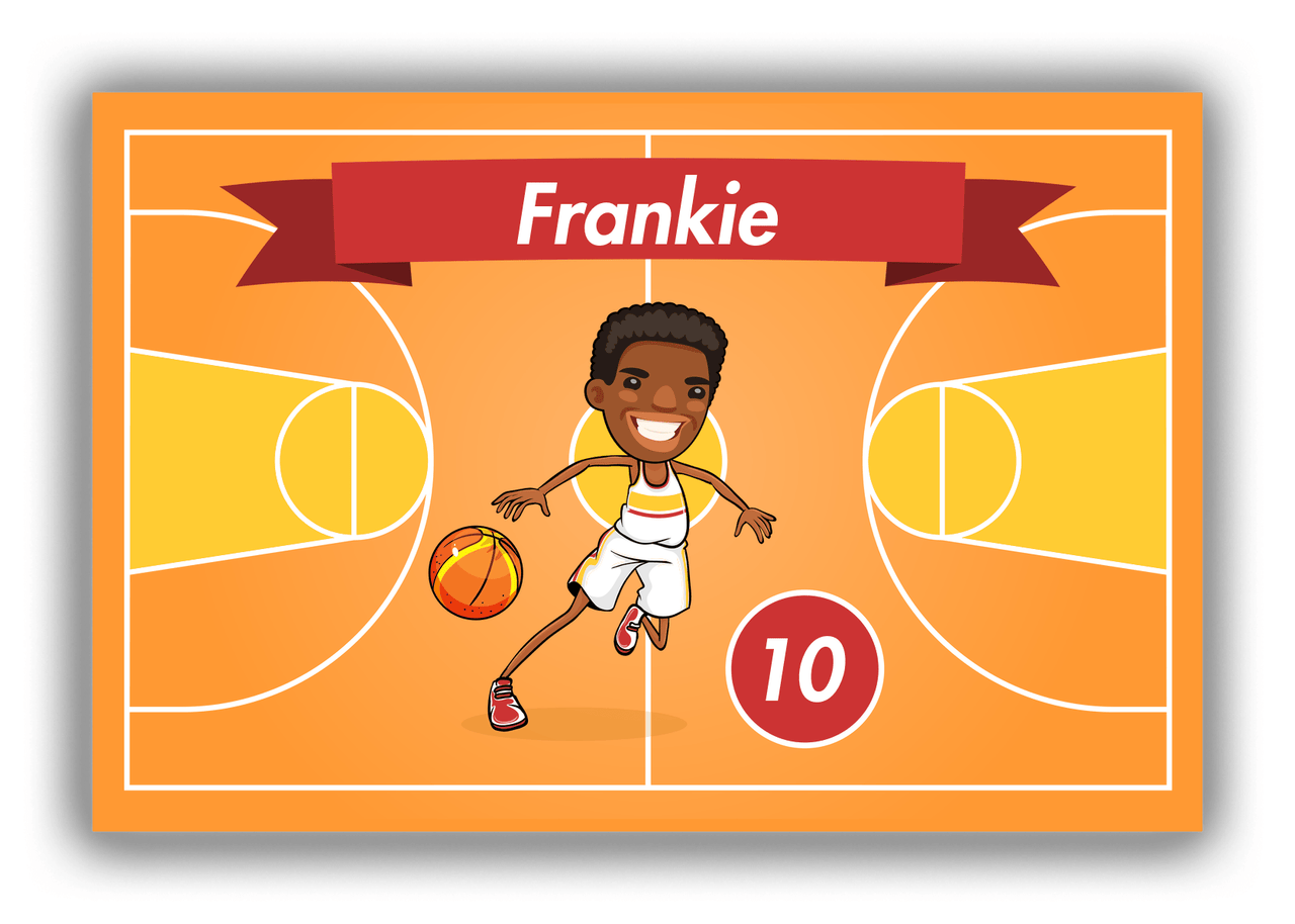 Personalized Basketball Canvas Wrap & Photo Print VII - Orange Background - Black Boy I - Front View