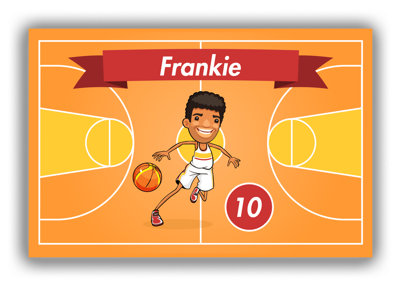 Personalized Basketball Canvas Wrap & Photo Print VII - Orange Background - Black Boy II - Front View