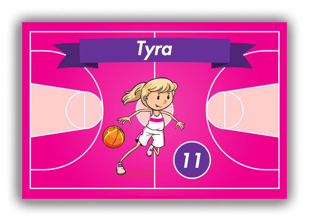 Personalized Basketball Canvas Wrap & Photo Print VIII - Pink Background - Blonde Girl - Front View