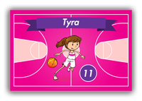 Thumbnail for Personalized Basketball Canvas Wrap & Photo Print VIII - Pink Background - Brunette Girl - Front View