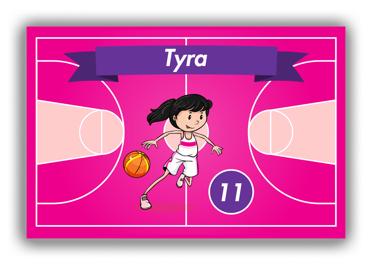 Personalized Basketball Canvas Wrap & Photo Print VIII - Pink Background - Black Hair Girl - Front View