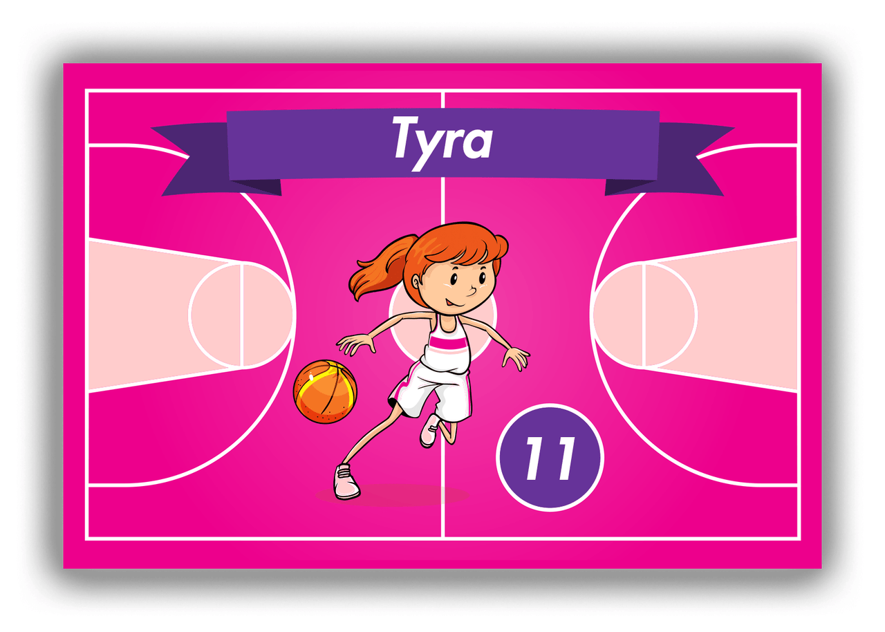 Personalized Basketball Canvas Wrap & Photo Print VIII - Pink Background - Redhead Girl - Front View