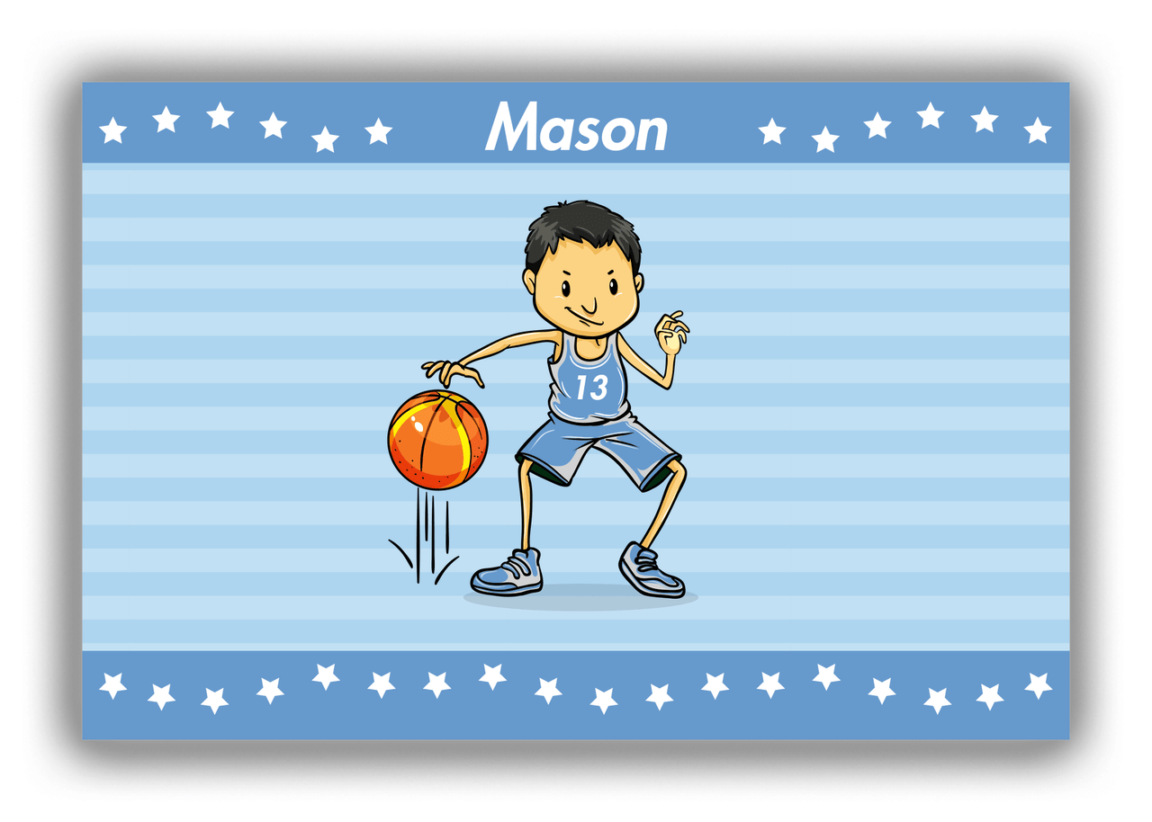 Personalized Basketball Canvas Wrap & Photo Print IX - Blue Background - Asian Boy - Front View