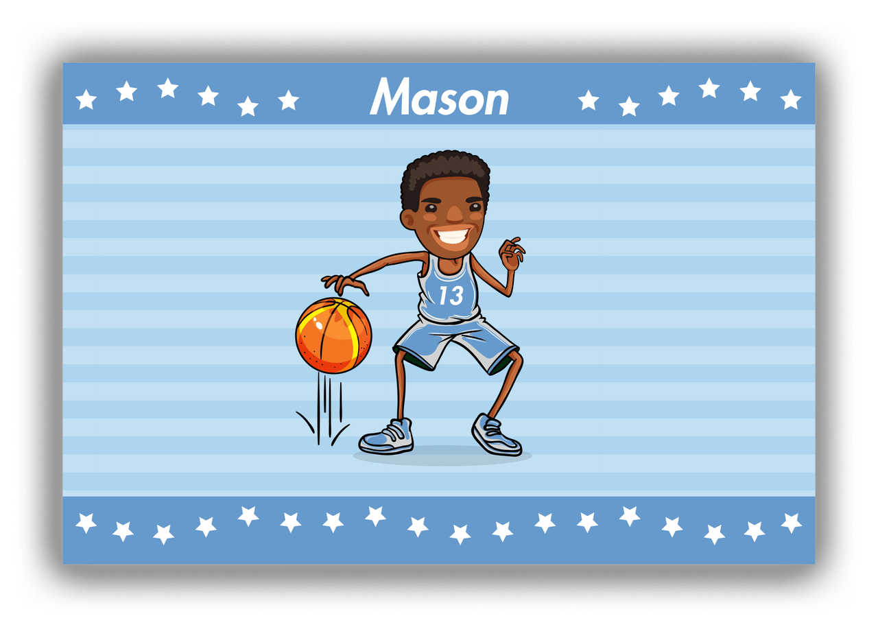 Personalized Basketball Canvas Wrap & Photo Print IX - Blue Background - Black Boy I - Front View
