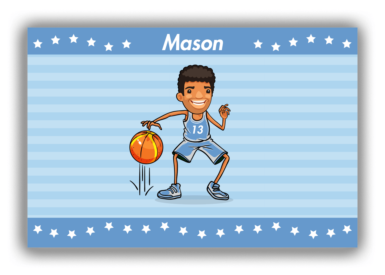 Personalized Basketball Canvas Wrap & Photo Print IX - Blue Background - Black Boy II - Front View