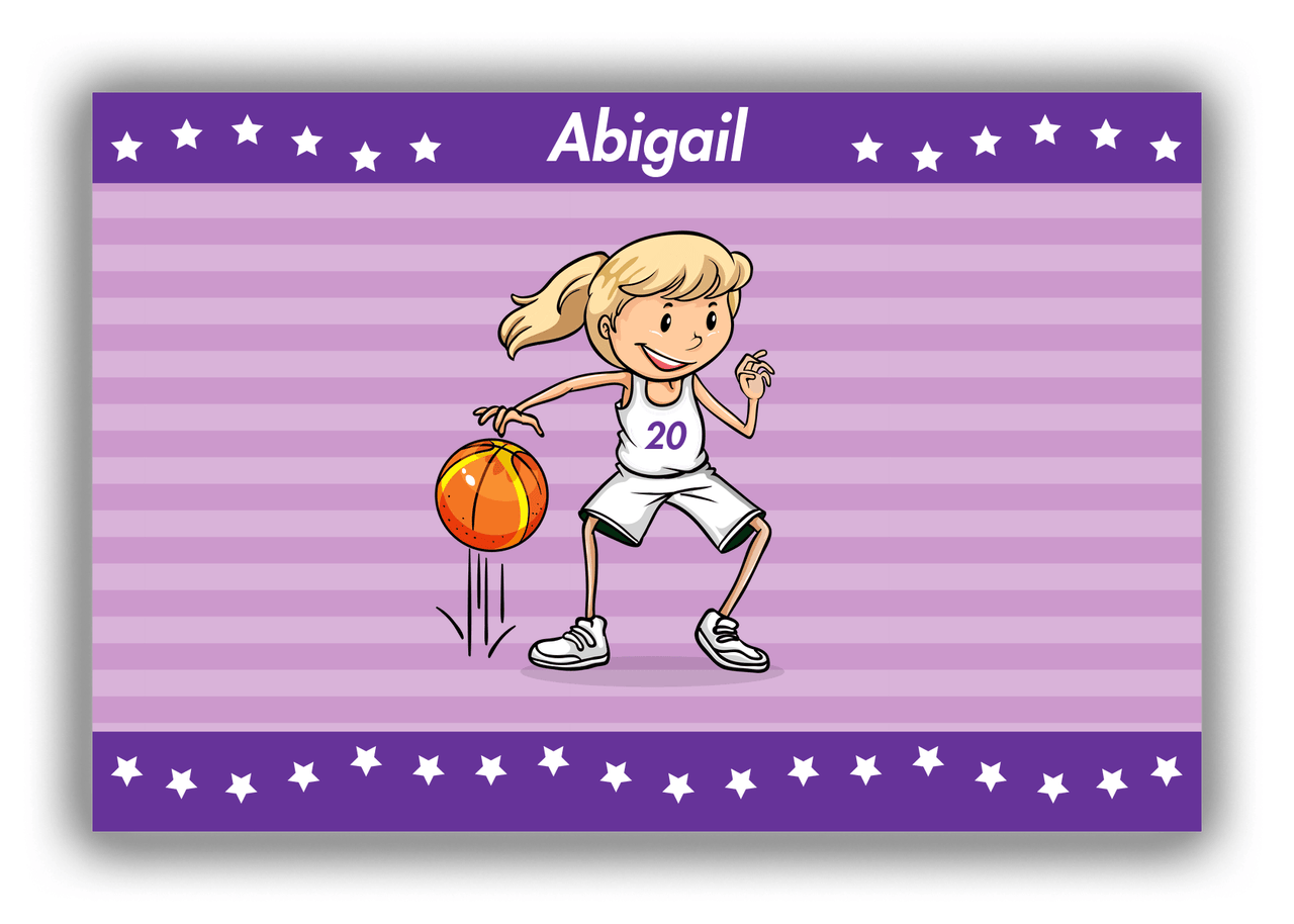 Personalized Basketball Canvas Wrap & Photo Print X - Purple Background - Blonde Girl - Front View