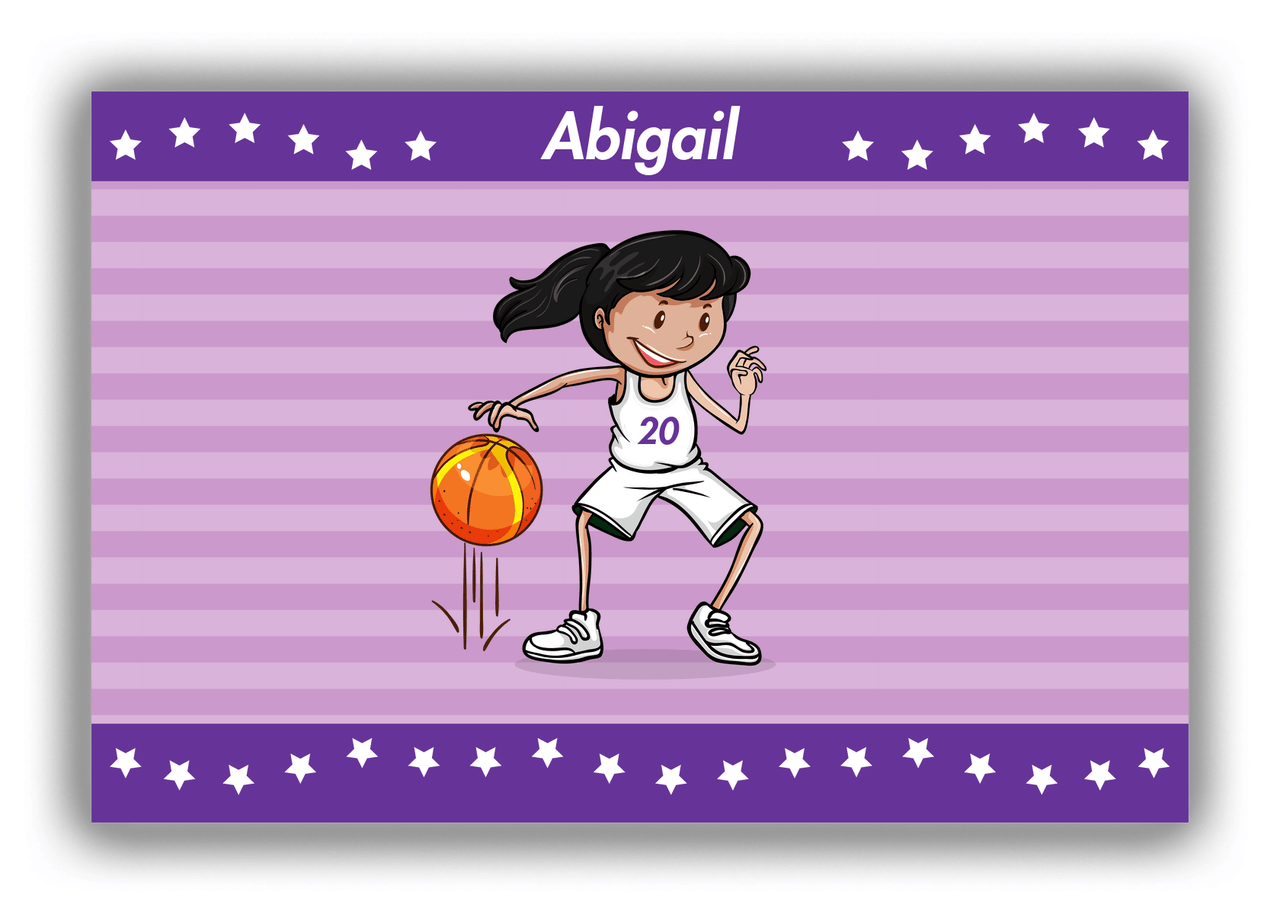 Personalized Basketball Canvas Wrap & Photo Print X - Purple Background - Black Hair Girl - Front View