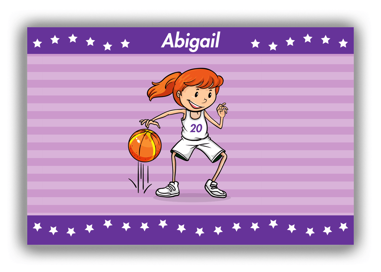 Personalized Basketball Canvas Wrap & Photo Print X - Purple Background - Redhead Girl - Front View