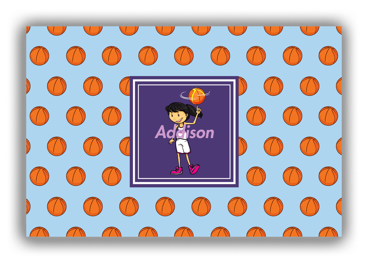 Personalized Basketball Canvas Wrap & Photo Print XII - Blue Background - Asian Girl - Front View