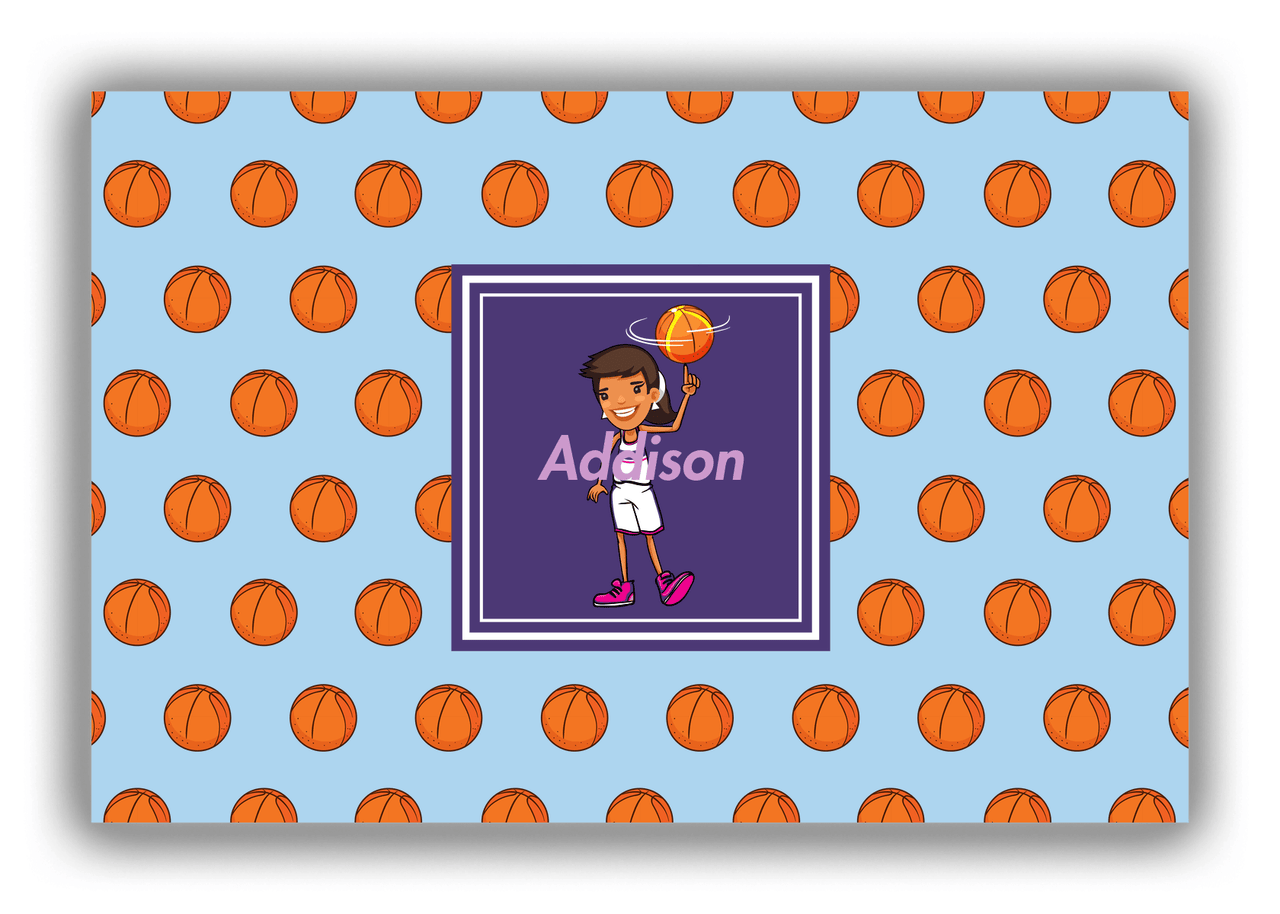 Personalized Basketball Canvas Wrap & Photo Print XII - Blue Background - Black Girl II - Front View