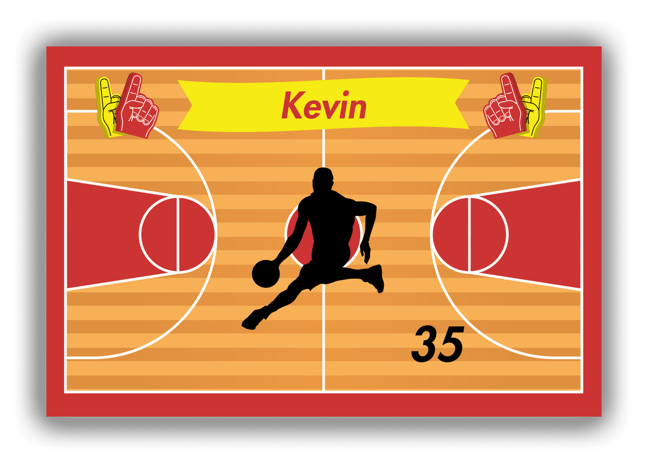 Personalized Basketball Canvas Wrap & Photo Print XIII - Red Background - Silhouette VII - Front View