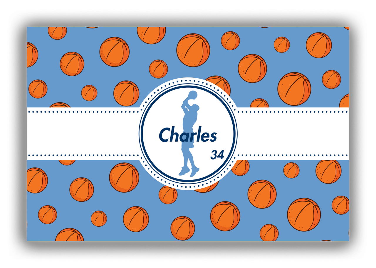 Personalized Basketball Canvas Wrap & Photo Print XIV - Blue Background - Silhouette I - Front View