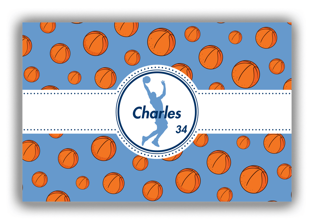 Personalized Basketball Canvas Wrap & Photo Print XIV - Blue Background - Silhouette II - Front View