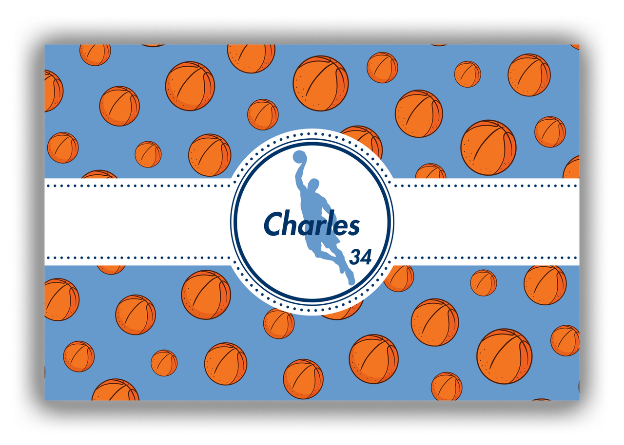 Personalized Basketball Canvas Wrap & Photo Print XIV - Blue Background - Silhouette III - Front View