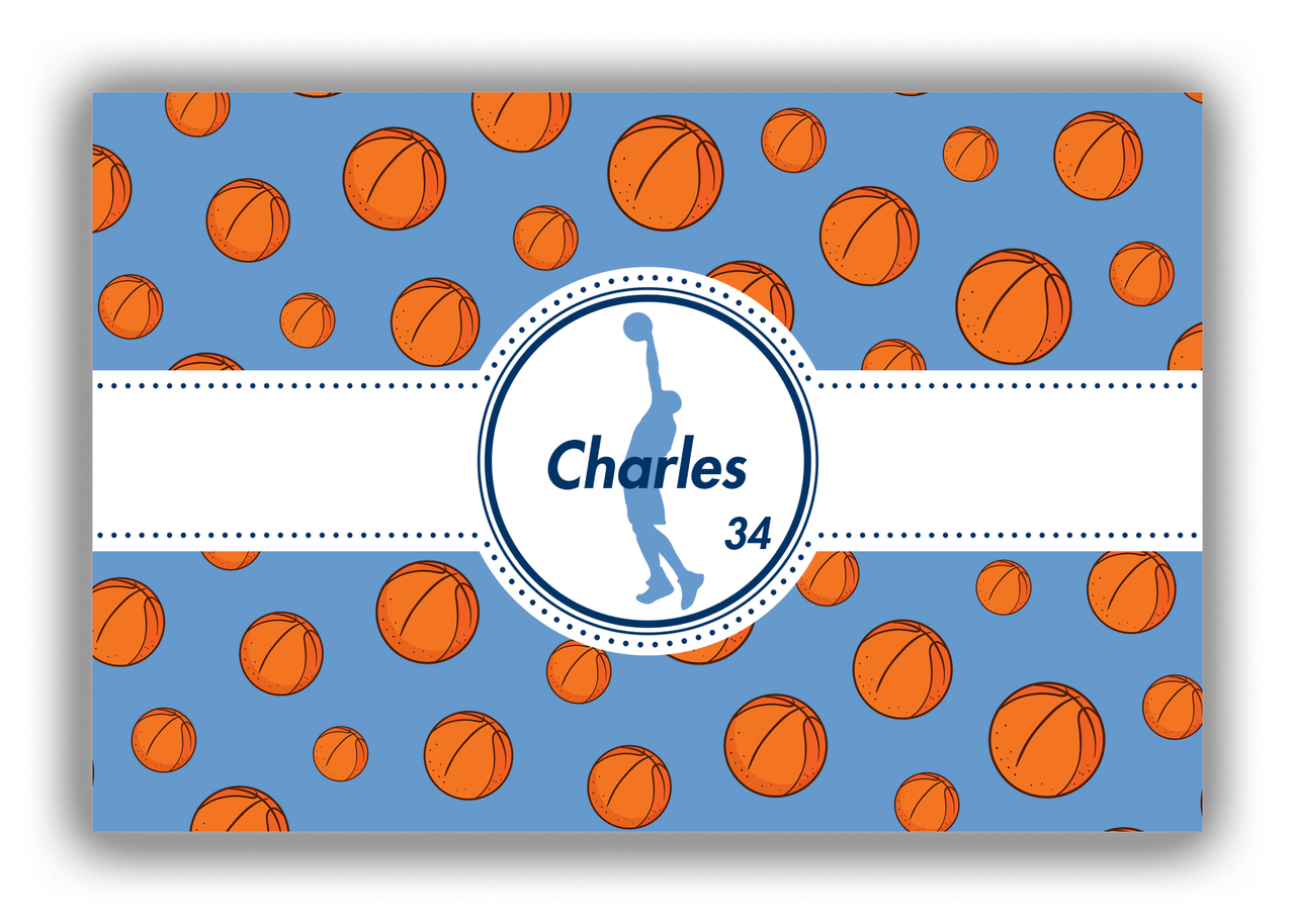 Personalized Basketball Canvas Wrap & Photo Print XIV - Blue Background - Silhouette IV - Front View