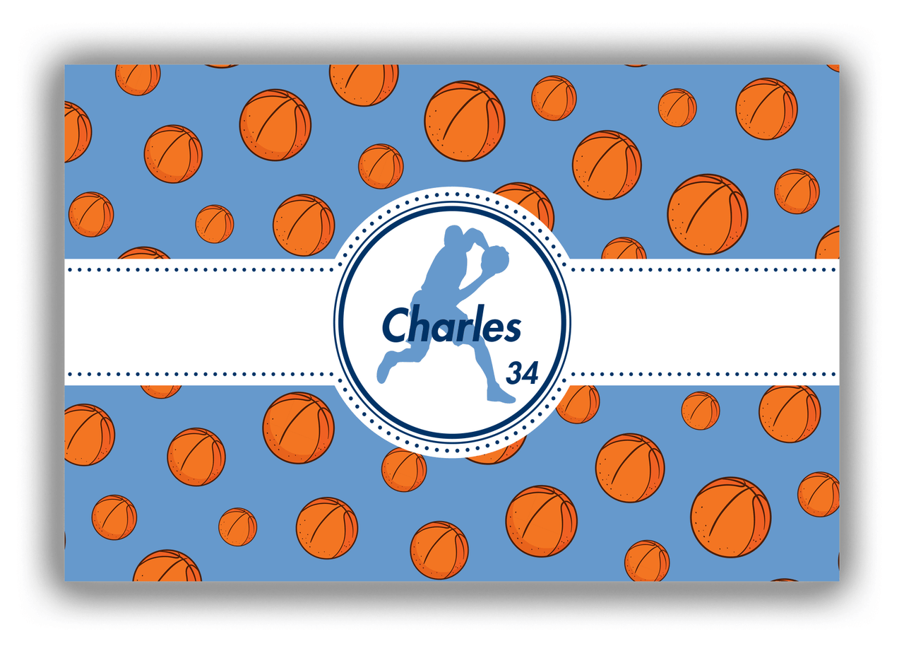 Personalized Basketball Canvas Wrap & Photo Print XIV - Blue Background - Silhouette VI - Front View
