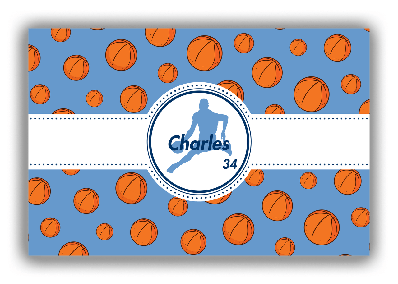 Personalized Basketball Canvas Wrap & Photo Print XIV - Blue Background - Silhouette VII - Front View