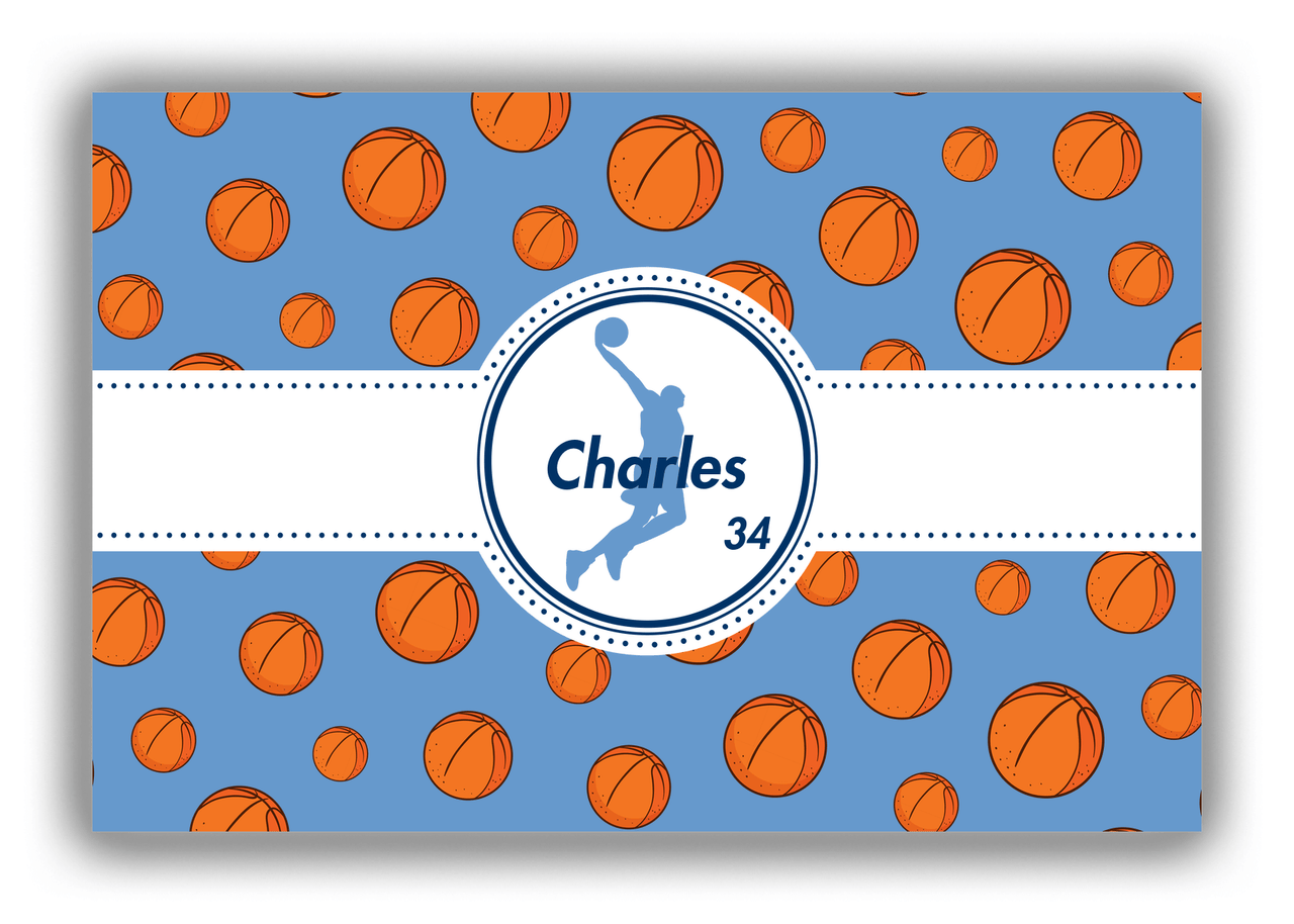 Personalized Basketball Canvas Wrap & Photo Print XIV - Blue Background - Silhouette VIII - Front View
