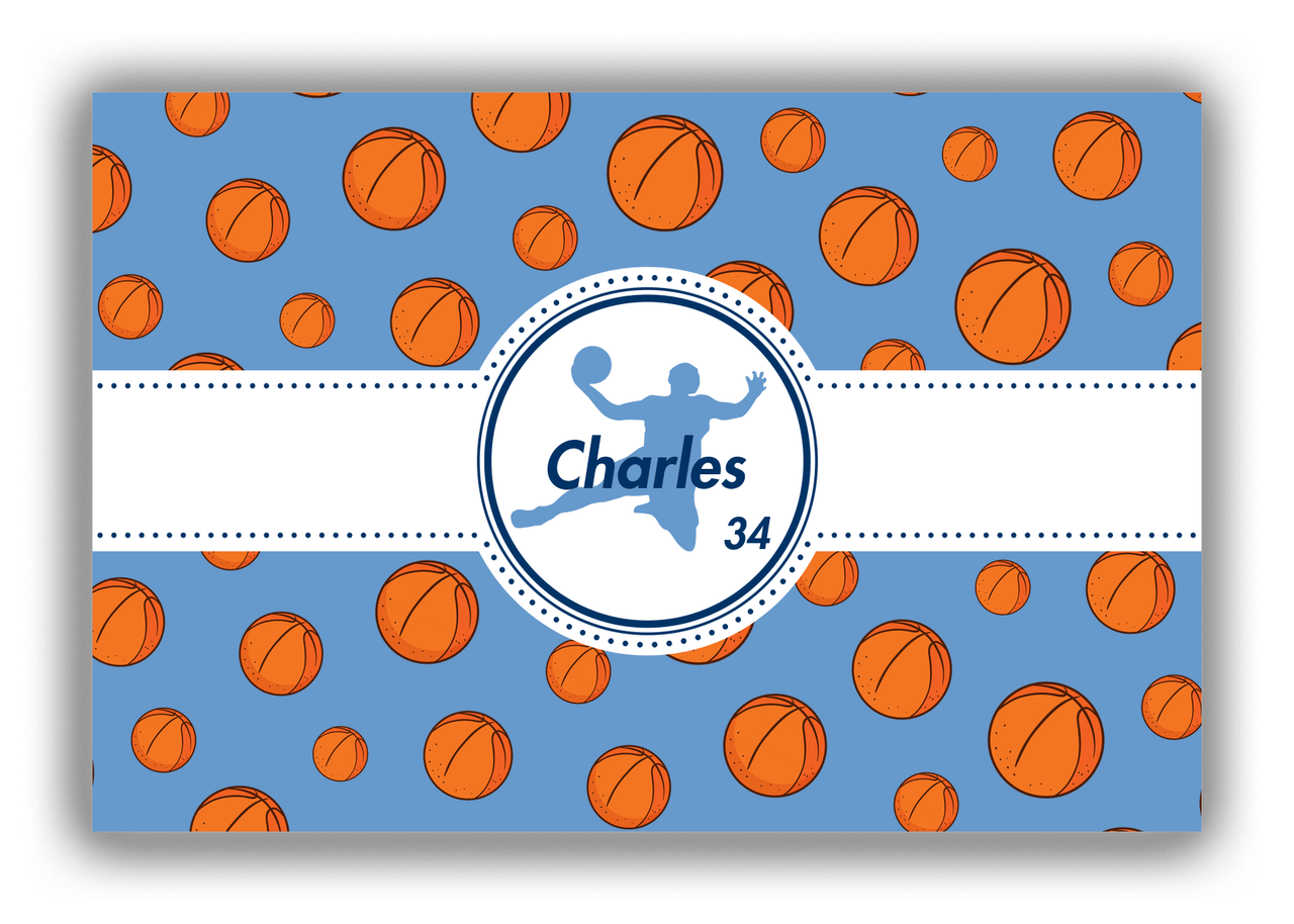 Personalized Basketball Canvas Wrap & Photo Print XIV - Blue Background - Silhouette IX - Front View