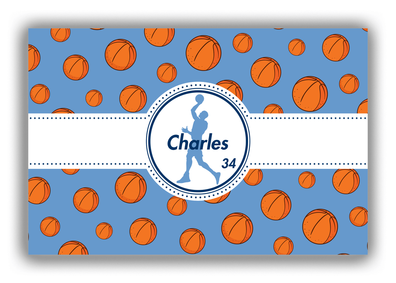 Personalized Basketball Canvas Wrap & Photo Print XIV - Blue Background - Silhouette X - Front View