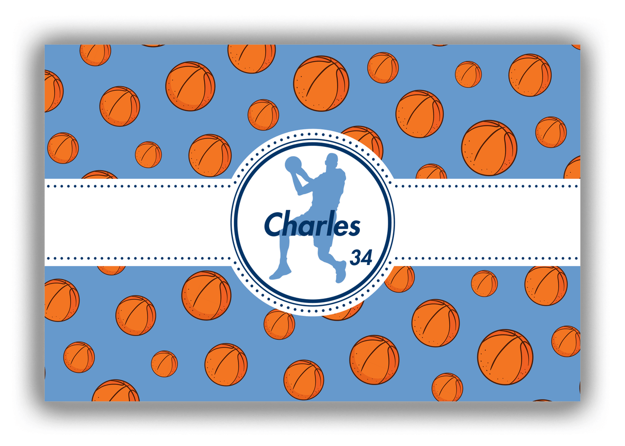 Personalized Basketball Canvas Wrap & Photo Print XIV - Blue Background - Silhouette XI - Front View