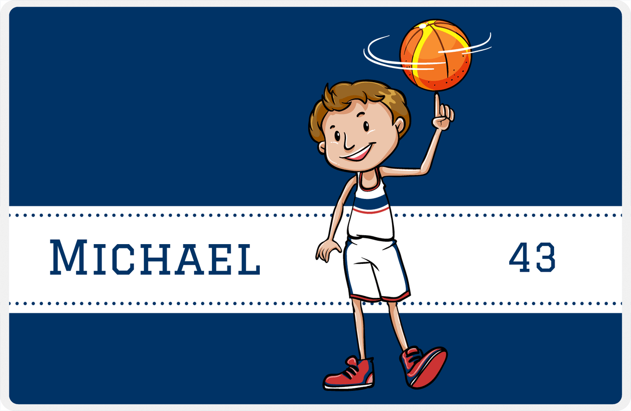 Personalized Basketball Placemat I - Finger Spin - Brown Hair Boy -  View