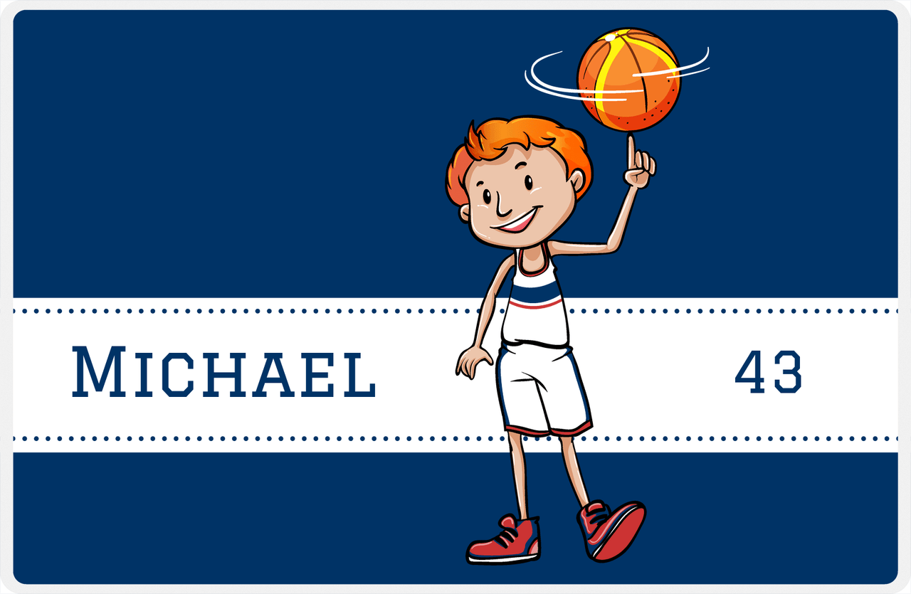 Personalized Basketball Placemat I - Finger Spin - Redhead Boy -  View