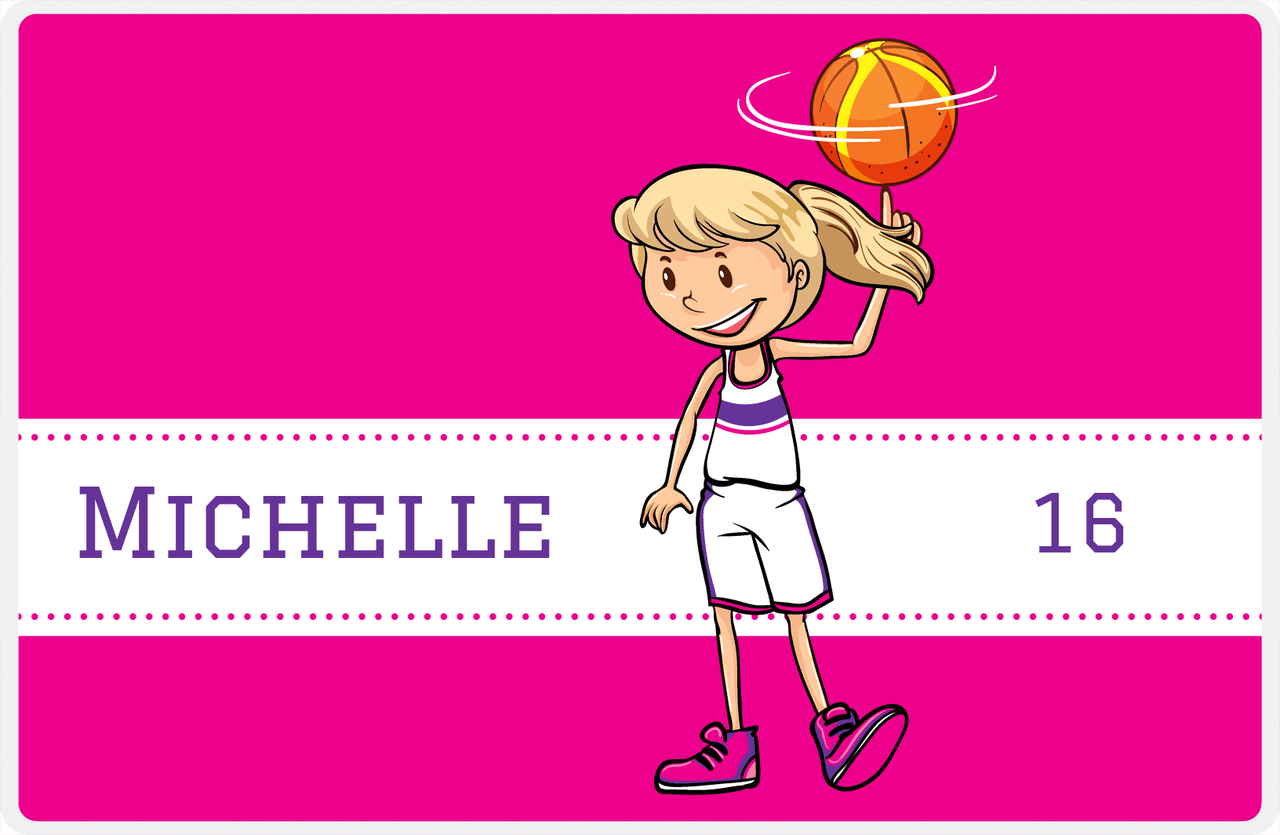 Personalized Basketball Placemat II - Finger Spin - Blonde Girl -  View