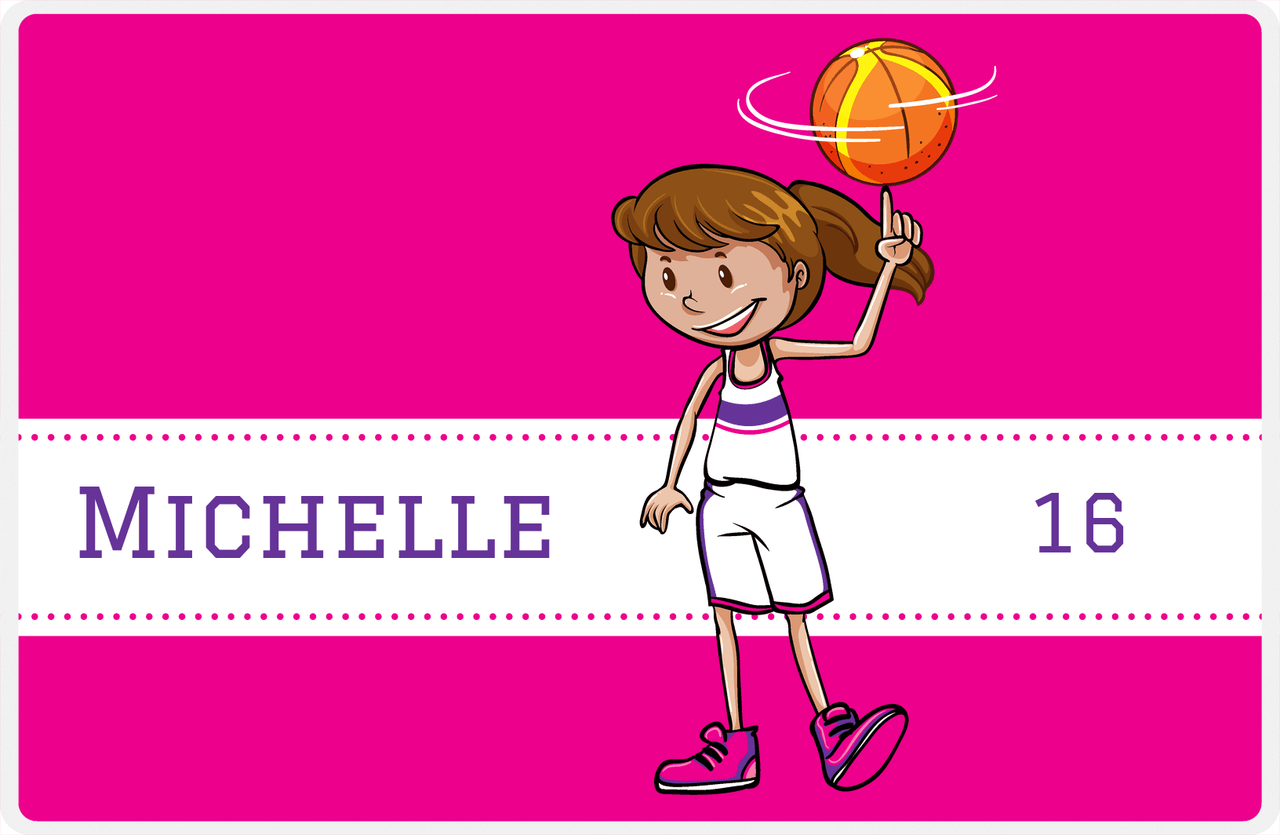 Personalized Basketball Placemat II - Finger Spin - Brunette Girl -  View