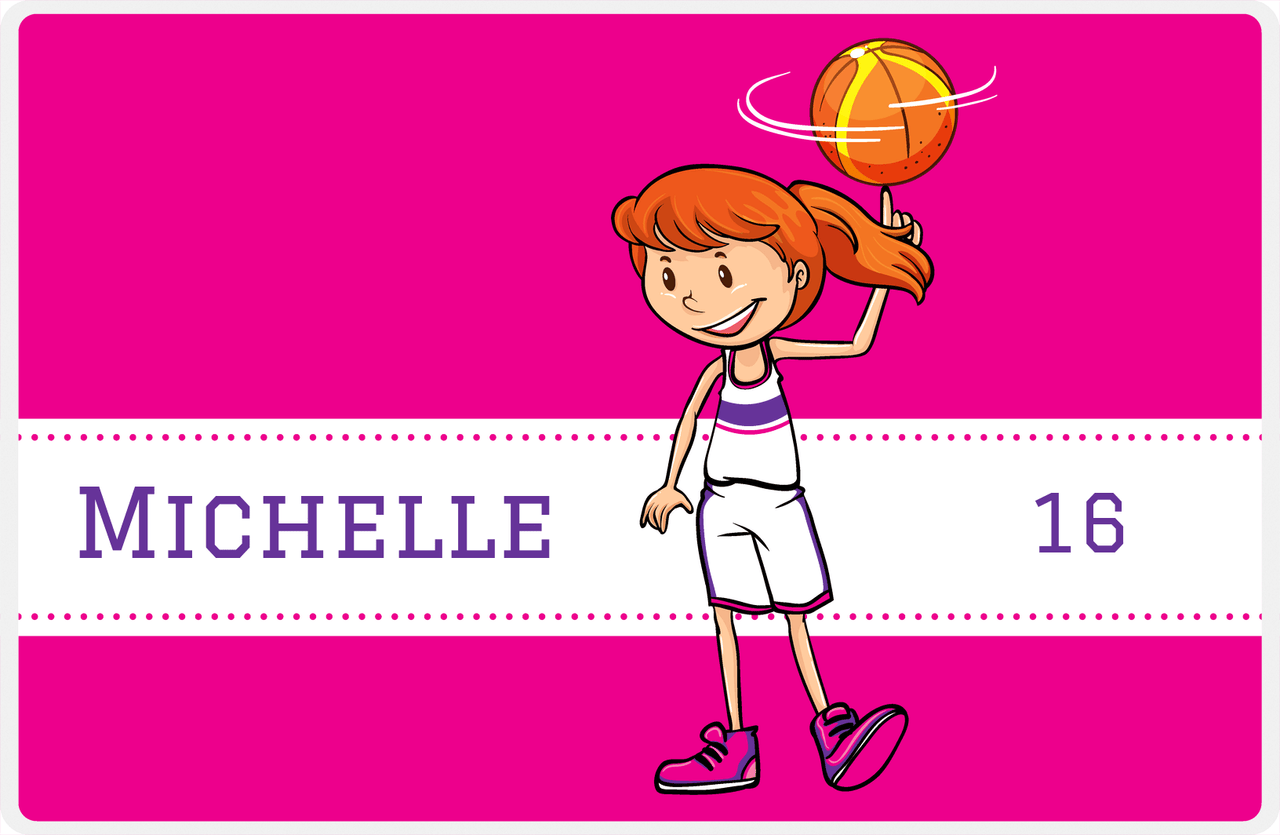 Personalized Basketball Placemat II - Finger Spin - Redhead Girl -  View