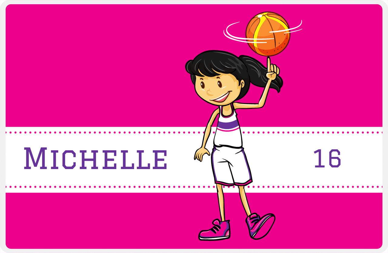 Personalized Basketball Placemat II - Finger Spin - Black Hair Girl II -  View